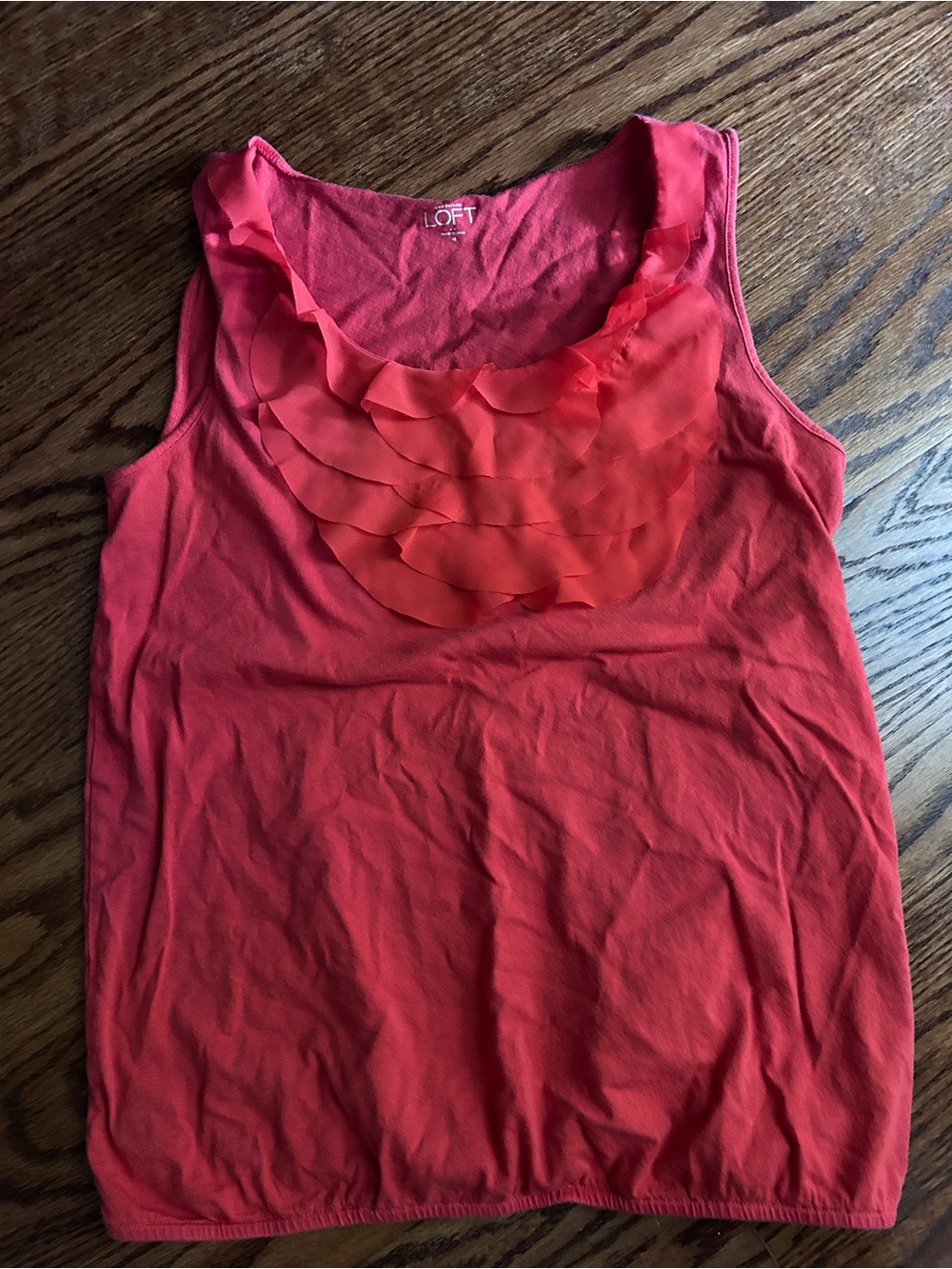 LOFT Coral Ruffle-Front Sleeveless Tank